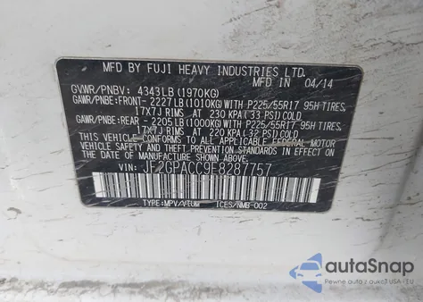 2014 Subaru Xv Crosstrek 2.0I Premium z USA, uszkodzony, nr VIN JF2GPACC9E8287757